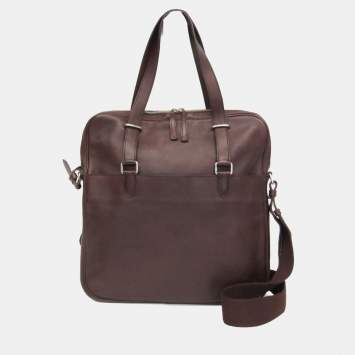 مملوكة مسبقًا Hermes 2-Way Business Bag Leather Briefcase Shoulder Bag Brown