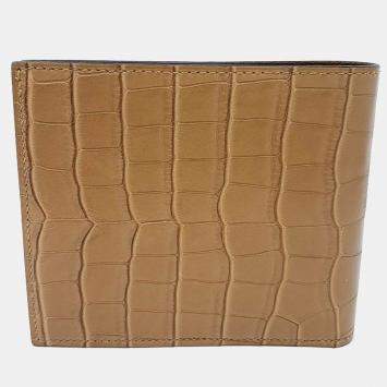 Pre Owned Hermes Brown Crocodile Leather Half Wallet (B)