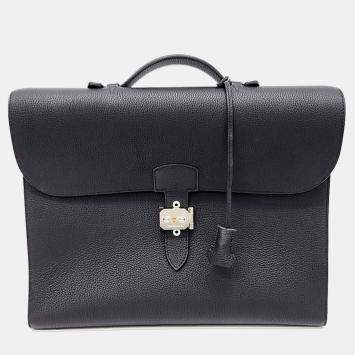 Pre Owned Hermes Black Leather Hermès Sac à Dépêche Light 1-37 (B)