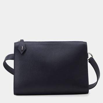 Pre Owned Hermes Bolide Navy Blue Evergrain Calfskin Leather Messenger Bag
