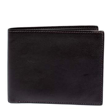 Pre Owned Hermes Ebene Swift Leather Citizen Twill Compact Wallet