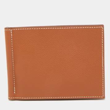 Pre Owned Hermès Gold Evercolor Leather Poker Compact Wallet