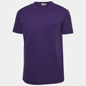 Pre Owned Hermes Purple Cotton Pique Round Neck T-Shirt M