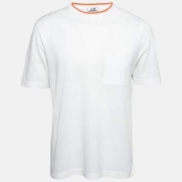 Pre Owned Hermès White Cotton Pique Crew Neck T-Shirt L