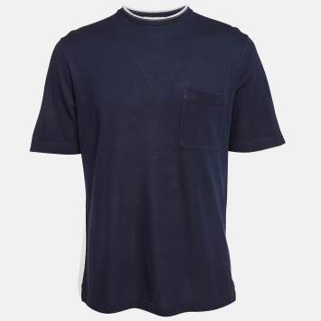 Pre Owned Hermes Navy Blue Cotton Pique Knit Half Sleeve T-Shirt M