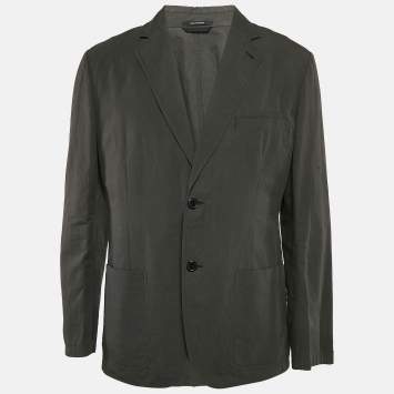 Pre Owned Hermès Green Cotton Blend Single Breasted Jacket XL