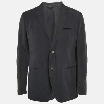 Pre Owned Hermes Dark Blue Cotton Blend Single Breasted Blazer XL