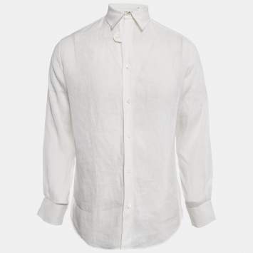 Pre Owned Hermes White Linen Button Front Shirt M