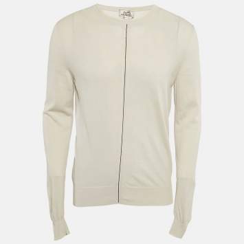 Pre Owned Hermes Grey Cotton Knit Crew Neck Sweatshirt M