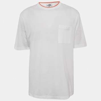 Pre Owned Hermès White Cotton Piqures Sellier T-Shirt XXL