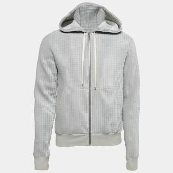 Pre Owned Hermes Grey Textured Nylon Zip-Up Hoodie S