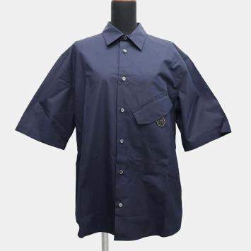 Hermes Navy Cotton Shirt with Leather Details Men's Size 40