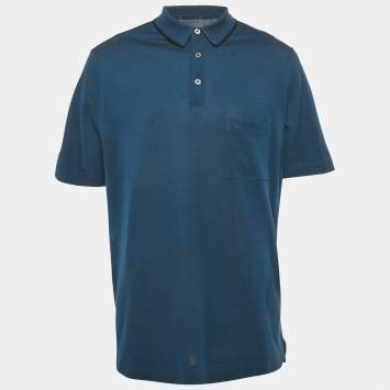 Pre Owned Hermes Navy Blue Pique Knit Polo T-Shirt XXL
