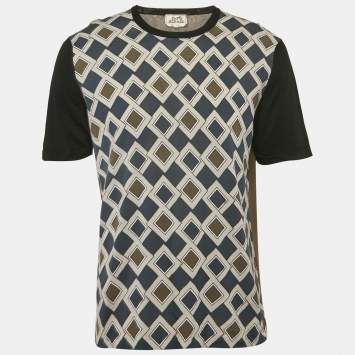 Hermes Multicolor/Green Printed Cotton Crew Neck T-Shirt L