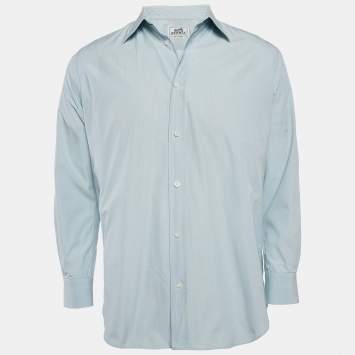 Hermès Blue Stripe Cotton Button Front Long Sleeve Shirt M