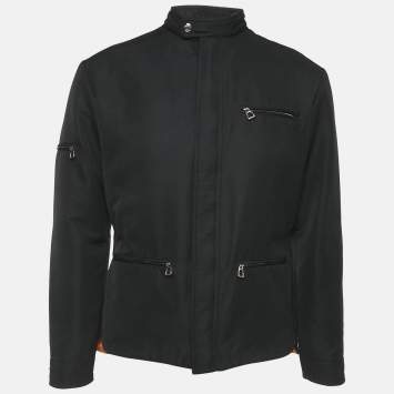 Pre Owned Hermes Black Nylon Zip-Up Jacket M