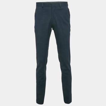 Hermès Navy Blue Textured Cotton Forma Trousers L