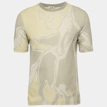 Hermes Grey Intarsia Knit Round Neck Short Sleeve L