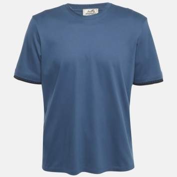 Pre Owned Hermès Blue Jersey Crew Neck T-Shirt M