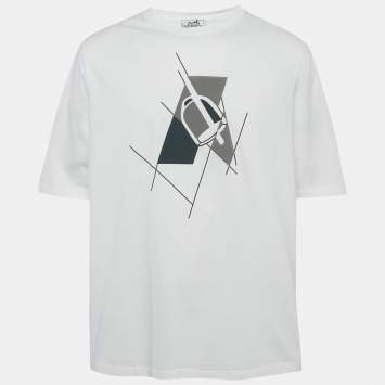 Pre Owned Hermes White Printed Jersey T-Shirt XL