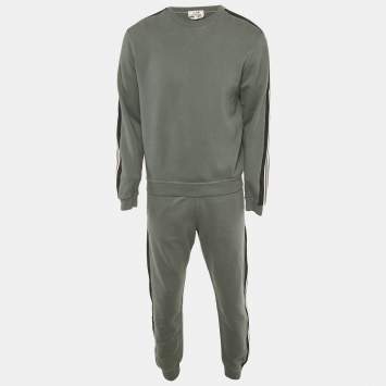Pre Owned Hermes Green Cotton Run H Crewneck Sweatshirt & Joggers Set M