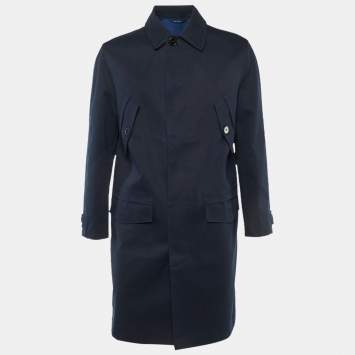 Pre Owned Hermes Navy Blue Cotton Button Front Coat XS