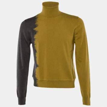 Pre Owned Hermes Yellow/Grey Cashmere Wool Knit Turtleneck Sweater S