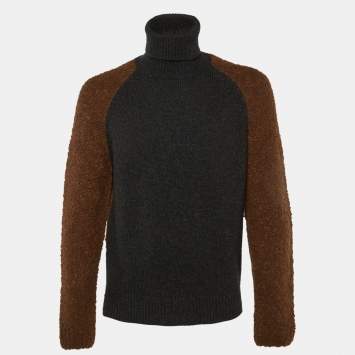 Pre Owned Hermes Brown/Grey Cashmere & Alpaca Knit Turtleneck Sweater S