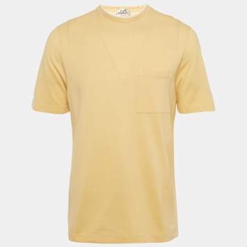 Pre Owned Hermès Yellow H Embroidered Cotton Crewneck T-Shirt M 