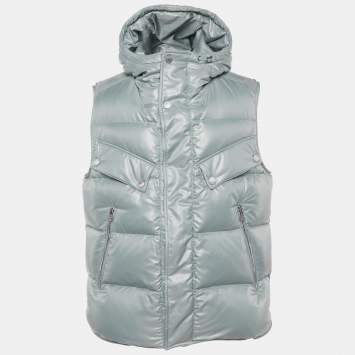 Pre Owned Hermes Grey Nylon Quilted Button Front Vest S 