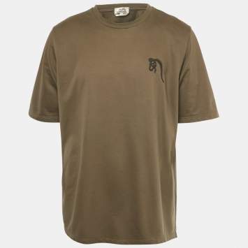 Pre Owned Hermes Olive Green Embroidered Cotton T-Shirt XXL 