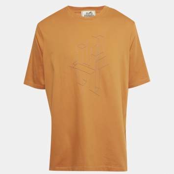 Pre Owned Hermes Orange Jersey "H 3D" Crewneck T-Shirt XXL 
