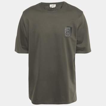Pre Owned Hermès Olive Green Leather Trim Cotton T-Shirt XXL 