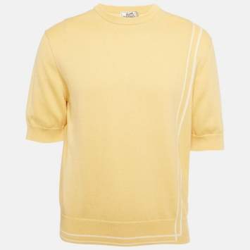 مملوكة مسبقًا بلوزة هيرمس بأكمام قصيرة قطن مزيج أصفر وسط (ميديم)