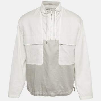 Pre Owned Hermès Grey/White Cotton Pocket Detail Jacket S