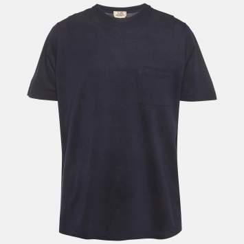 Pre Owned Hermes Navy Blue Pique Crew Neck T-Shirt XL