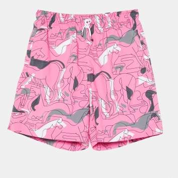 Pre Owned Hermes Multicolour Abstract Print Nylon Swim Shorts XS