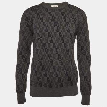 مملوكة مسبقًا Hermes Grey Intarsia Wool Knit Sweater M