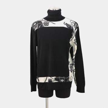 مملوكة مسبقًا Hermes Turtleneck Sweater By Soie Decadree Size L Black Wool Silk