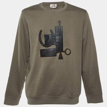Pre Owned Hermès Brown Cotton Leather Appliqued Sweatshirt XXL