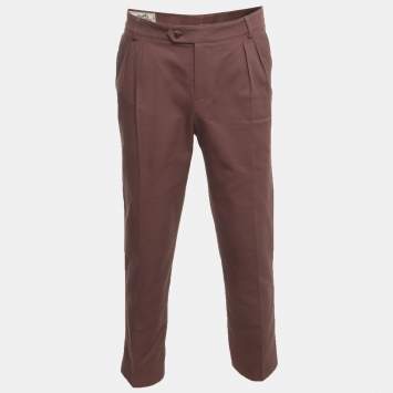 Pre Owned Hermes Purple Cotton Drill Pleated Trousers L