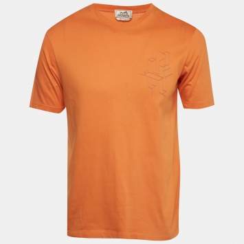 Pre Owned Hermès Orange Jersey "H 3D" Detail Crewneck T-Shirt S