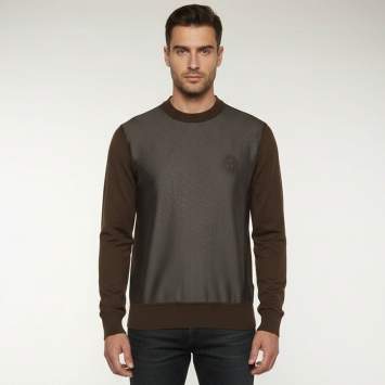 مملوكة مسبقًا Hermes Grey Printed Brown Knit Long Sleeve Sweatshirt M 