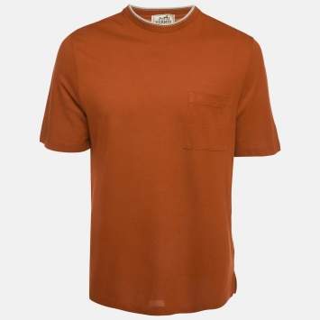 Pre Owned Hermès Orange Pique Knit Piqures Sellier Crewneck T-Shirt L