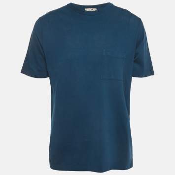 Pre Owned Hermes Teal Blue Cotton Pique Crew Neck T-Shirt L