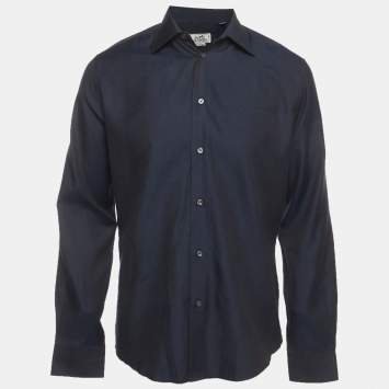 مملوكة مسبقًا Hermès Navy Blue Chambray Long Sleeve Shirt M 