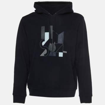 Pre Owned Hermès Navy Blue Jersey Leather Trim Jeu D’Adresse Hoodie L