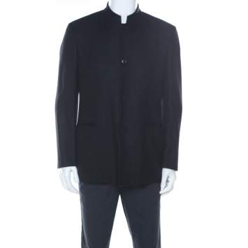 Pre Owned Hermes Black Cashmere Stand Up Collar Blazer L