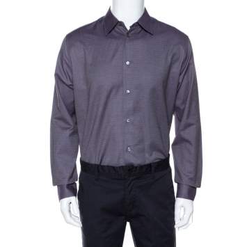 Pre Owned Hermes Purple Cotton Jacquard Long Sleeve Shirt L