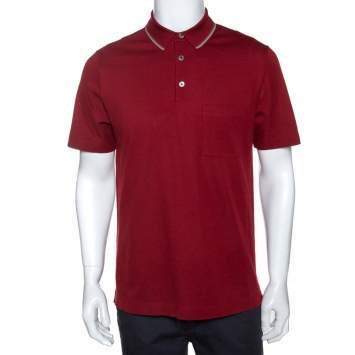 Pre Owned Hermes Maroon Cotton Pique Short Sleeve Polo T-Shirt M